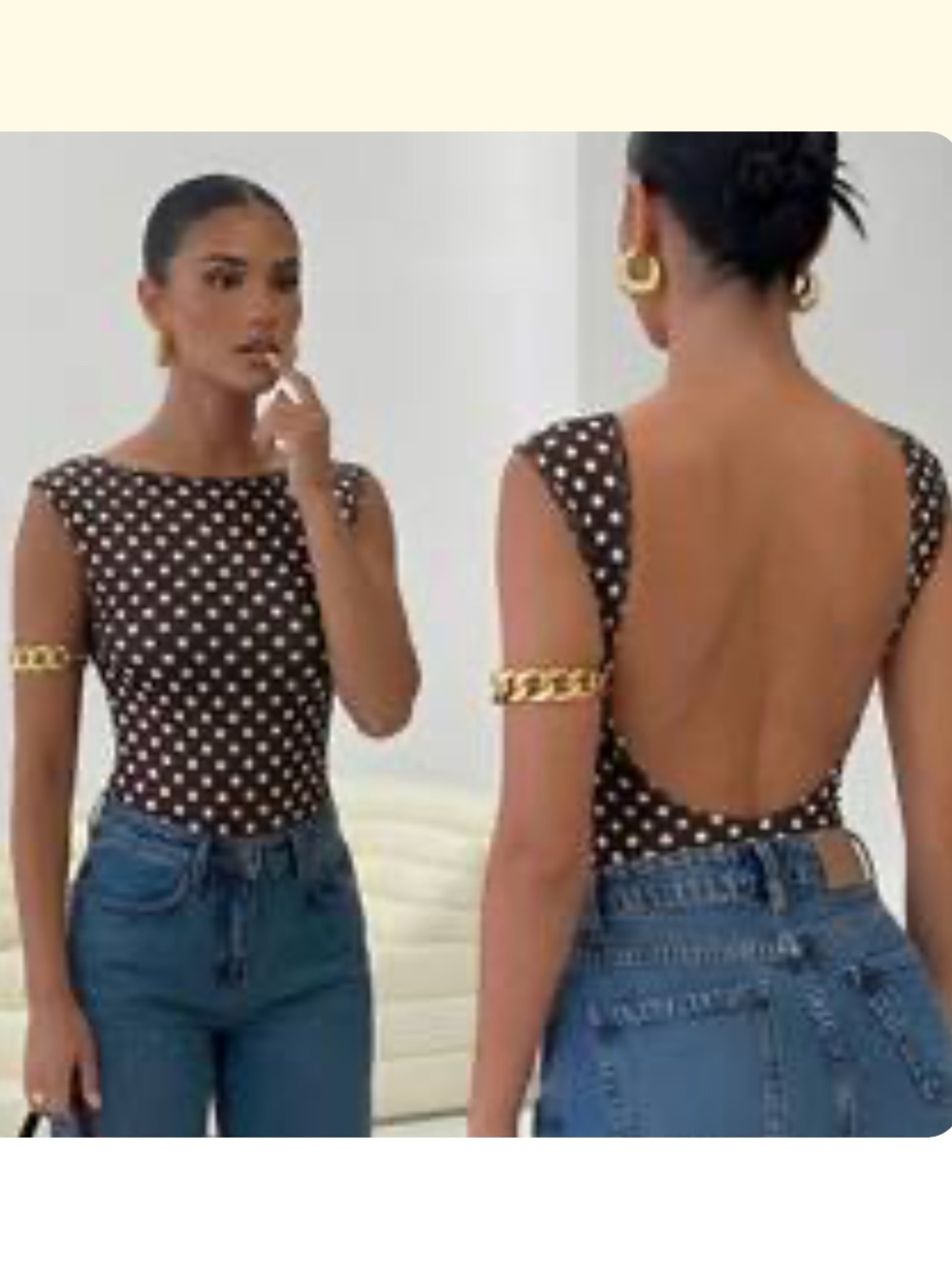 Polka Dot Scoop-Back Bodysuit - Black/White